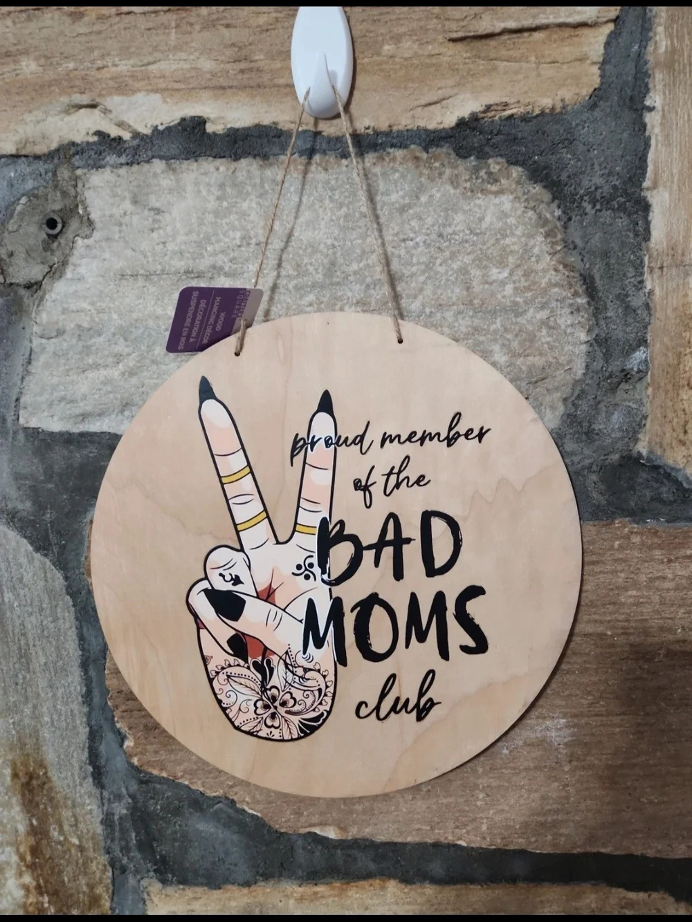 Bad Moms Club Round Wood Wall Sign - Natural